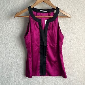 Tahari Blouse Womens XS Pink Satin Halter Neck Sleeveless Tank‎ Top Shirt